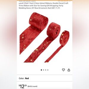 Red Velvet Ribbon with Gold Stars